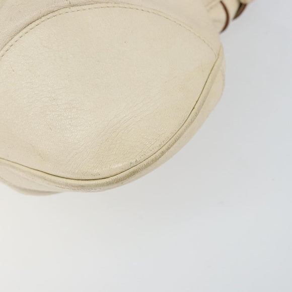 Salvatore Ferragamo Gancini Hand Bag Leather White Gold Auth gh1239