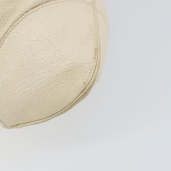 Salvatore Ferragamo Gancini Hand Bag Leather White Gold Auth gh1239