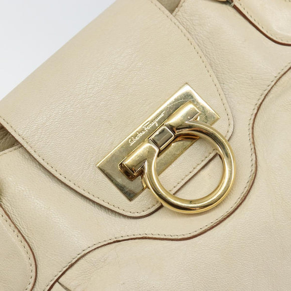 Salvatore Ferragamo Gancini Hand Bag Leather White Gold Auth gh1239