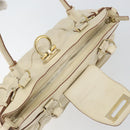 Salvatore Ferragamo Gancini Hand Bag Leather White Gold Auth gh1239-10