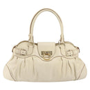 Salvatore Ferragamo Gancini Hand Bag Leather White Gold Auth gh1239-13