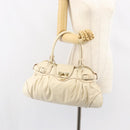 Salvatore Ferragamo Gancini Hand Bag Leather White Gold Auth gh1239-24