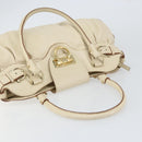 Salvatore Ferragamo Gancini Hand Bag Leather White Gold Auth gh1239-6