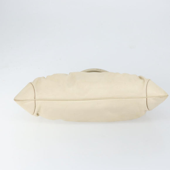 Salvatore Ferragamo Gancini Hand Bag Leather White Gold Auth gh1239