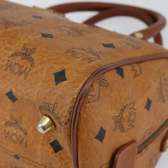MCM Logogram Vicetos Hand Bag PVC Leather Brown Gold Auth gh1240