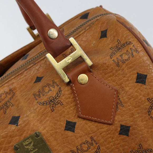 MCM Logogram Vicetos Hand Bag PVC Leather Brown Gold Auth gh1240