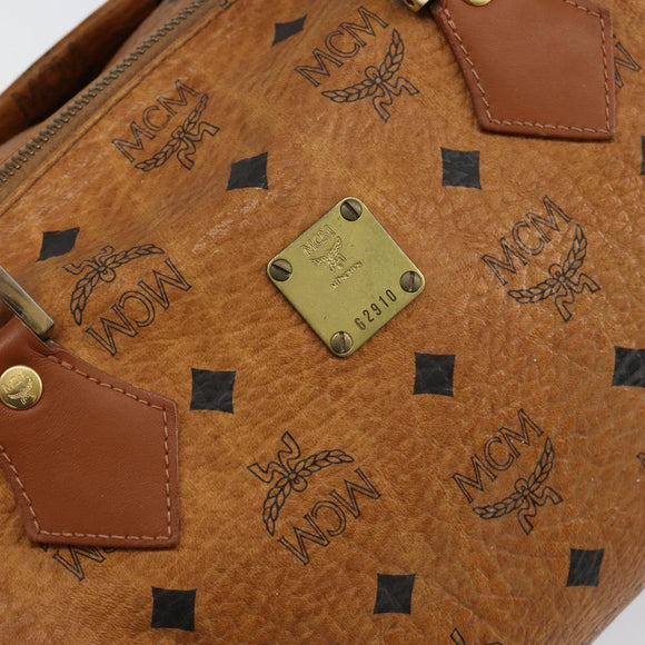 MCM Logogram Vicetos Hand Bag PVC Leather Brown Gold Auth gh1240