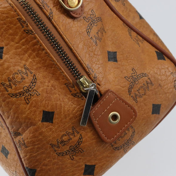 MCM Logogram Vicetos Hand Bag PVC Leather Brown Gold Auth gh1240