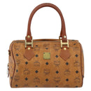 MCM Logogram Vicetos Hand Bag PVC Leather Brown Gold Auth gh1240-2