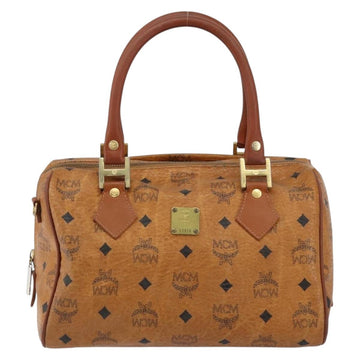 MCM Logogram Vicetos Hand Bag PVC Leather Brown Gold Auth gh1240 - 0