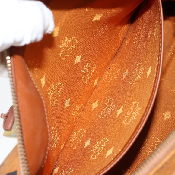 MCM Logogram Vicetos Hand Bag PVC Leather Brown Gold Auth gh1240