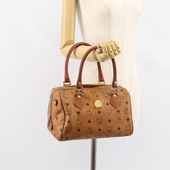 MCM Logogram Vicetos Hand Bag PVC Leather Brown Gold Auth gh1240
