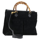 GUCCI Bamboo Hand Bag Suede 2way Black Gold 002 123 0322 Auth gh1242-1