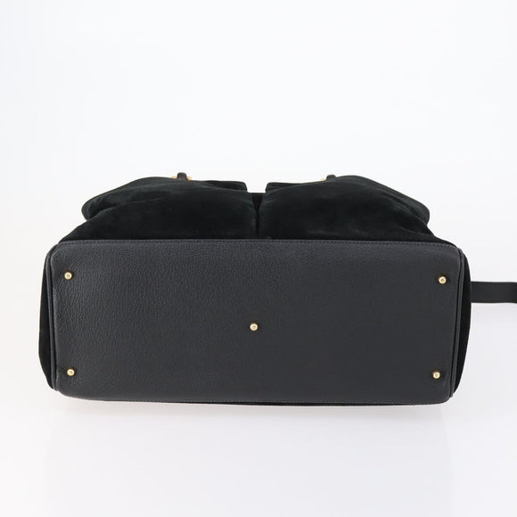 GUCCI Bamboo Hand Bag Suede 2way Black Gold 002 123 0322 Auth gh1242