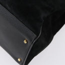 GUCCI Bamboo Hand Bag Suede 2way Black Gold 002 123 0322 Auth gh1242-12