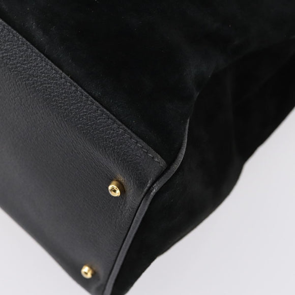 GUCCI Bamboo Hand Bag Suede 2way Black Gold 002 123 0322 Auth gh1242