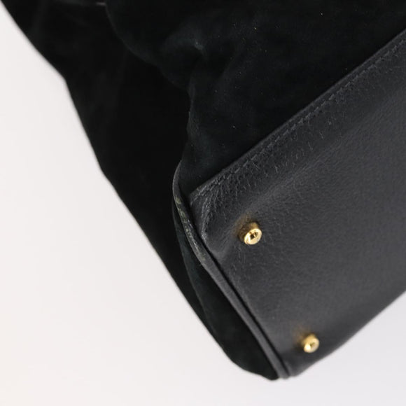 GUCCI Bamboo Hand Bag Suede 2way Black Gold 002 123 0322 Auth gh1242