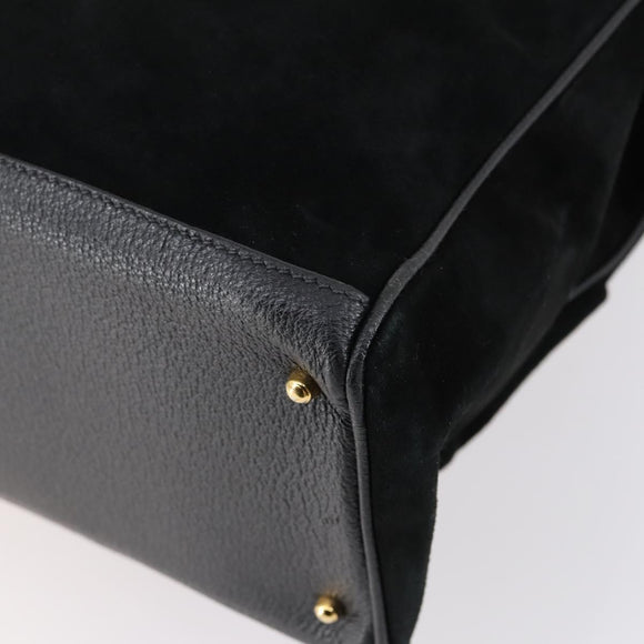 GUCCI Bamboo Hand Bag Suede 2way Black Gold 002 123 0322 Auth gh1242