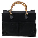 GUCCI Bamboo Hand Bag Suede 2way Black Gold 002 123 0322 Auth gh1242-2