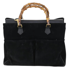 GUCCI Bamboo Hand Bag Suede 2way Black Gold 002 123 0322 Auth gh1242 - 0