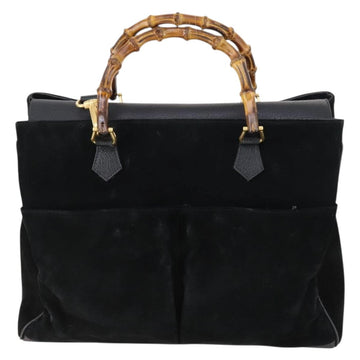 GUCCI Bamboo Hand Bag Suede 2way Black Gold 002 123 0322 Auth gh1242 - 0