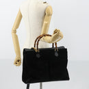 GUCCI Bamboo Hand Bag Suede 2way Black Gold 002 123 0322 Auth gh1242-25