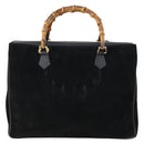 GUCCI Bamboo Hand Bag Suede 2way Black Gold 002 123 0322 Auth gh1242-3