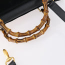 GUCCI Bamboo Hand Bag Suede 2way Black Gold 002 123 0322 Auth gh1242-9