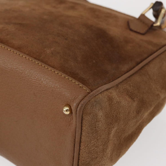 GUCCI Bamboo Hand Bag Suede Brown Gold 000 122 0316 Auth gh1243