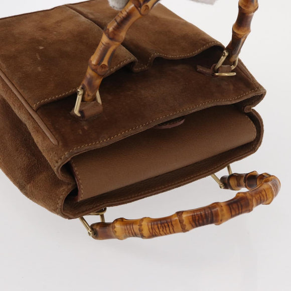 GUCCI Bamboo Hand Bag Suede Brown Gold 000 122 0316 Auth gh1243