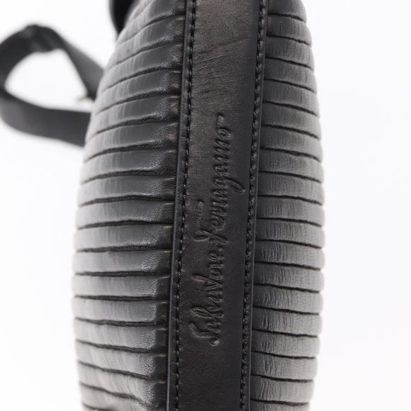 Salvatore Ferragamo Gancini Shoulder Bag Leather Black Silver Auth gh1244