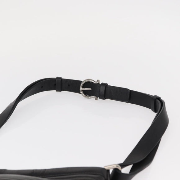 Salvatore Ferragamo Gancini Shoulder Bag Leather Black Silver Auth gh1244