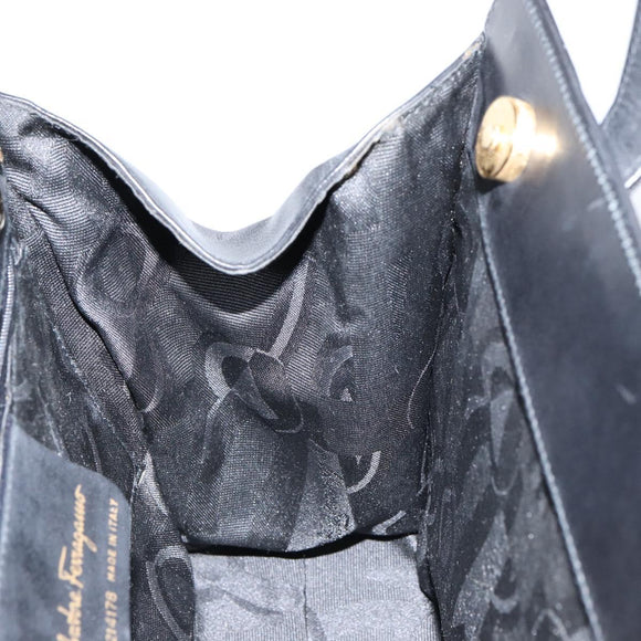 Salvatore Ferragamo Vala Hand Bag Leather Black Gold Auth gh1245