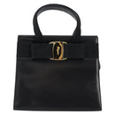 Salvatore Ferragamo Vala Hand Bag Leather Black Gold Auth gh1245-2