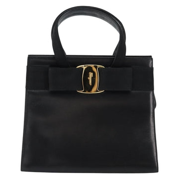 Salvatore Ferragamo Vala Hand Bag Leather Black Gold Auth gh1245 - 0