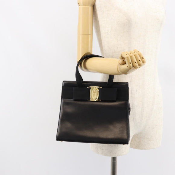 Salvatore Ferragamo Vala Hand Bag Leather Black Gold Auth gh1245