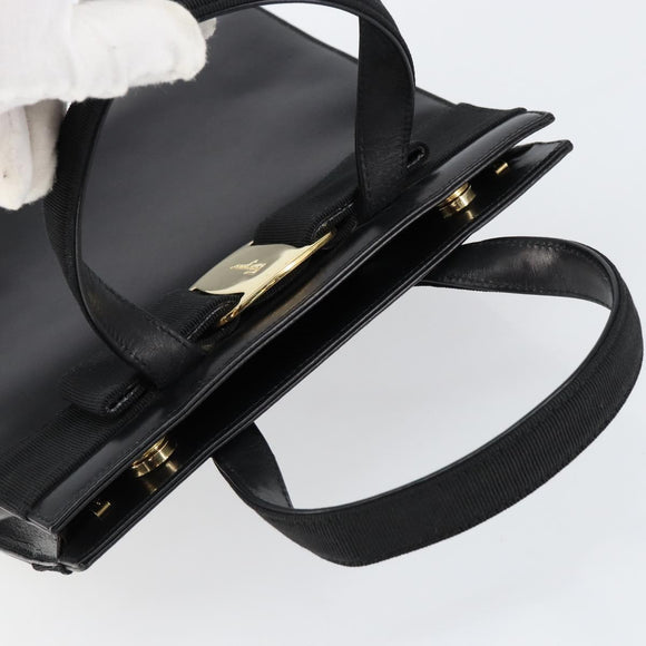 Salvatore Ferragamo Vala Hand Bag Leather Black Gold Auth gh1245