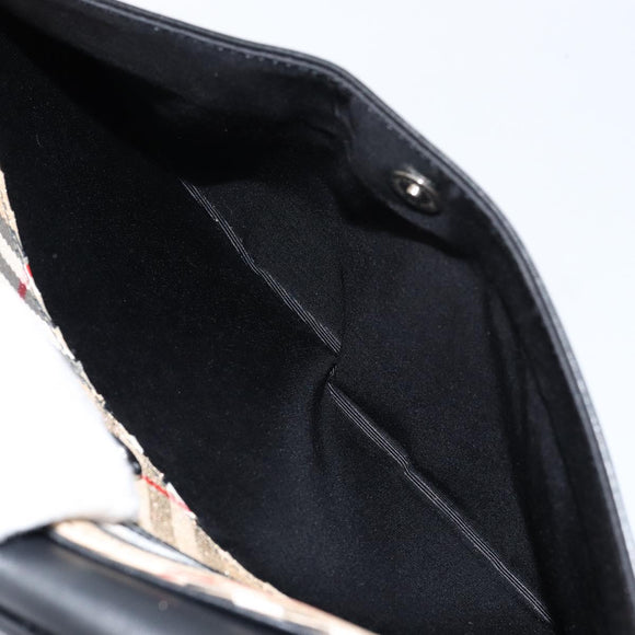 BURBERRY Shoulder Bag Leather Black Silver Auth gh1248