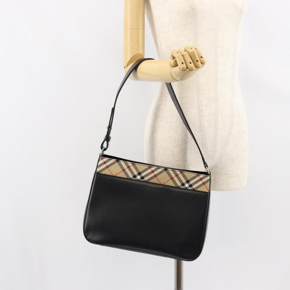 BURBERRY Shoulder Bag Leather Black Silver Auth gh1248