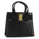 Salvatore Ferragamo Vala Hand Bag Leather Black Gold Auth gh1249-1