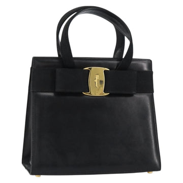 Salvatore Ferragamo Vala Hand Bag Leather Black Gold Auth gh1249