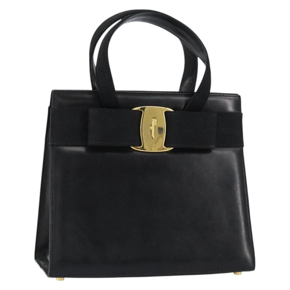 Salvatore Ferragamo Vala Hand Bag Leather Black Gold Auth gh1249