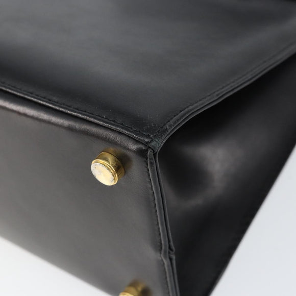 Salvatore Ferragamo Vala Hand Bag Leather Black Gold Auth gh1249