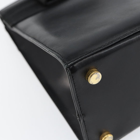 Salvatore Ferragamo Vala Hand Bag Leather Black Gold Auth gh1249