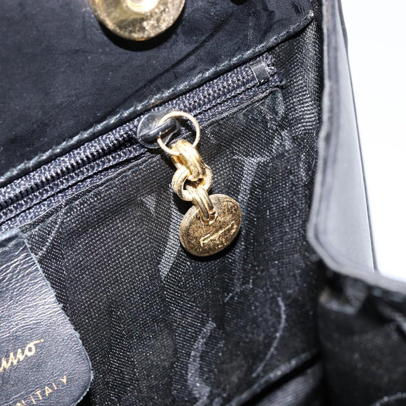 Salvatore Ferragamo Vala Hand Bag Leather Black Gold Auth gh1249