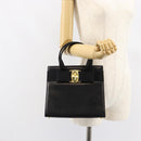 Salvatore Ferragamo Vala Hand Bag Leather Black Gold Auth gh1249-21