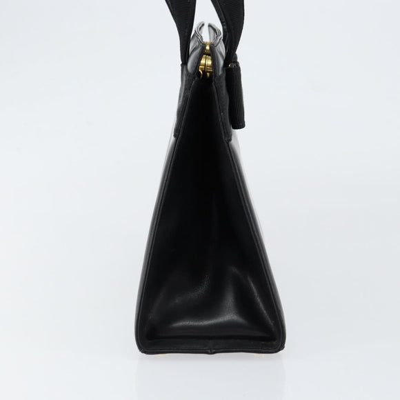 Salvatore Ferragamo Vala Hand Bag Leather Black Gold Auth gh1249