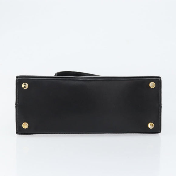 Salvatore Ferragamo Vala Hand Bag Leather Black Gold Auth gh1249