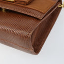 Salvatore Ferragamo Vala Chain Embossed Bag Leather Brown Gold Auth gh1250-10