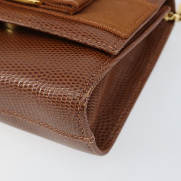 Salvatore Ferragamo Vala Chain Embossed Bag Leather Brown Gold Auth gh1250